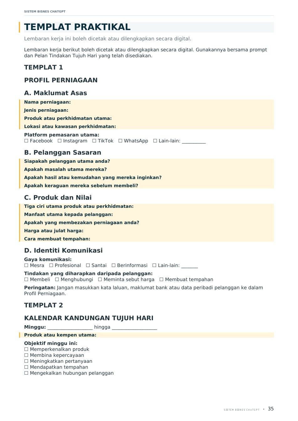 Pratonton templat praktikal profil perniagaan